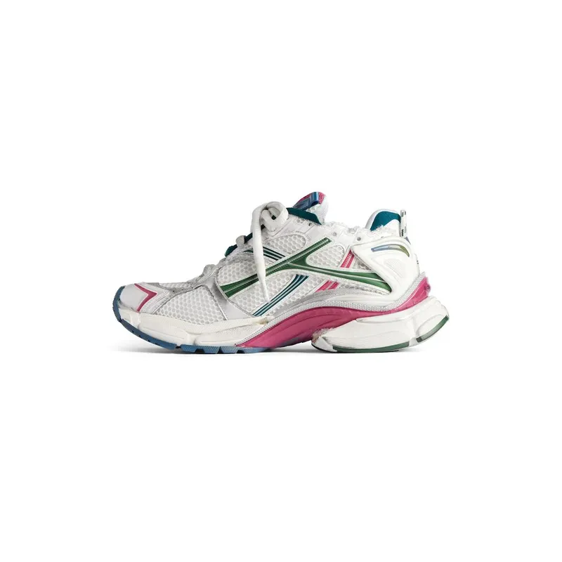 Balenciaga Men’s Runner Sneaker In White / Dark Green / Blue / Pink White / Dark Green / Blue / Pink (772774W3RMU9934)