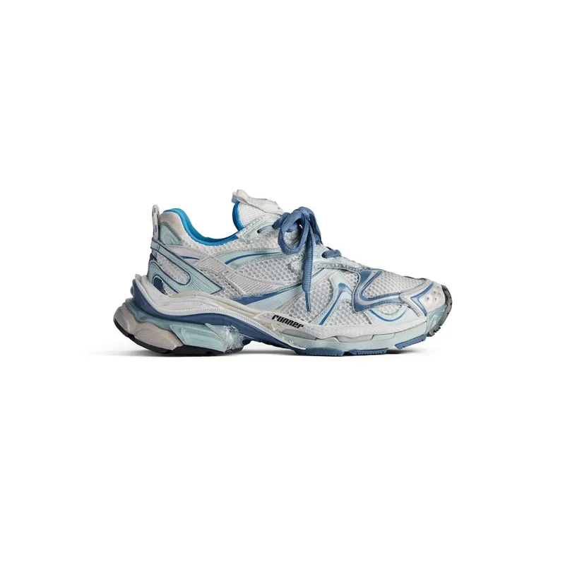 Balenciaga Men’s Runner 2.0 Sneaker In White / Blue / Beige White / Blue / Beige (779066W3RXP9402)