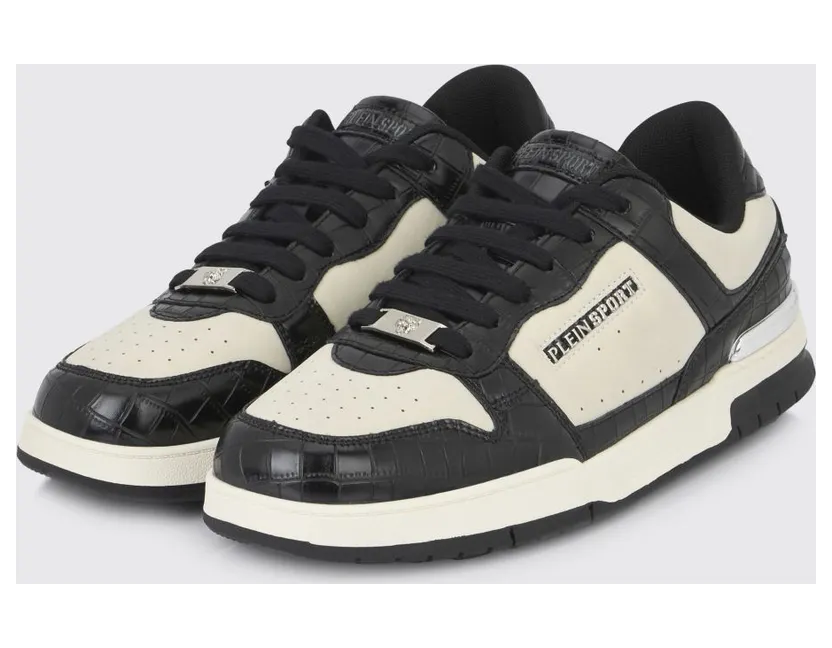 Plein Sport Suede And Crocodile Print Leather Sneakers White 1 (FAESUSC0795STE003N0102)