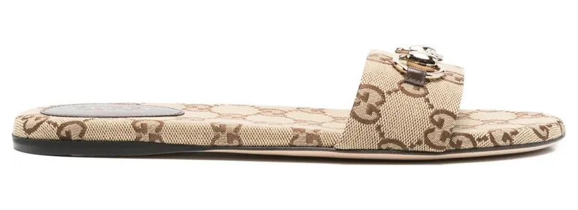Gucci Horsebit Slide Sandal Beige Dark Brown GG Canvas