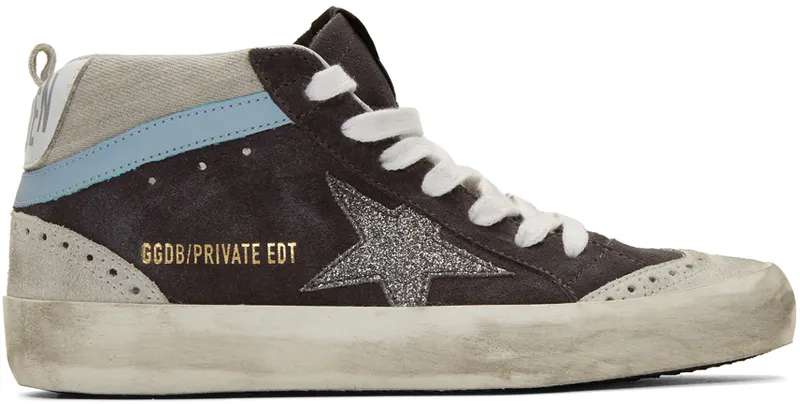 Golden Goose SSENSE Exclusive Grey Suede Glitter Mid Star (F36WS634.Z8)