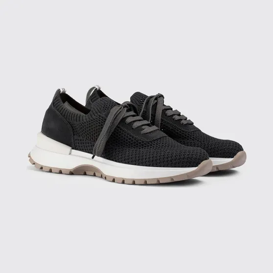 Doucal’s Crochet Knit and Suede Sneakers Black (DD8765WHINPZ849SN02)
