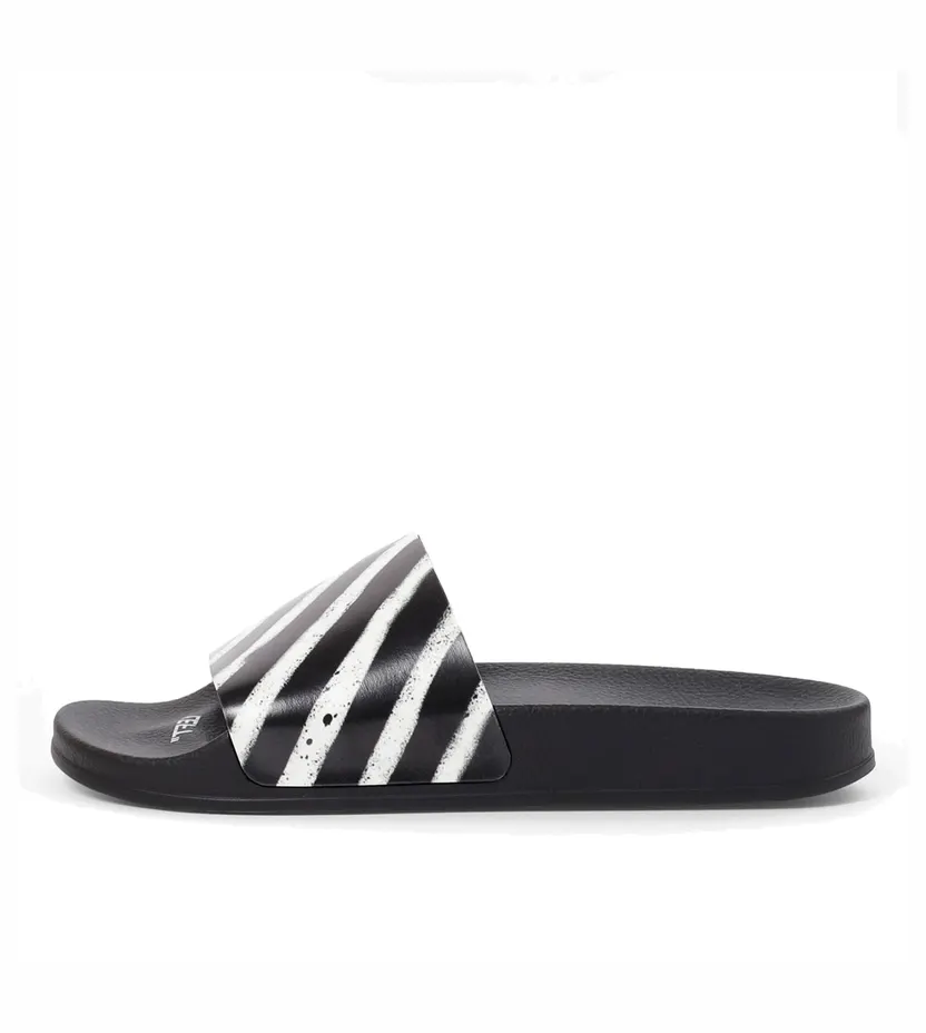 Off-White Spray Stripes Slides Black White (2019) (OMIA087R19C22037-1001)