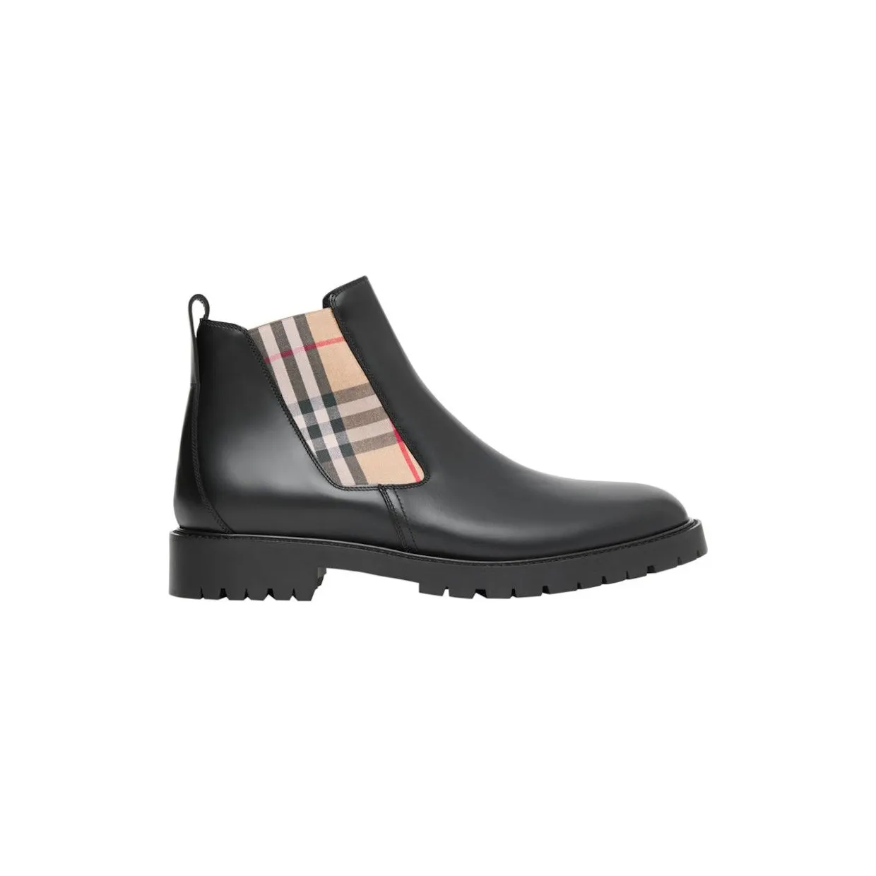 Burberry Vintage Check Leather Chelsea Boot Black Beige (8033228)
