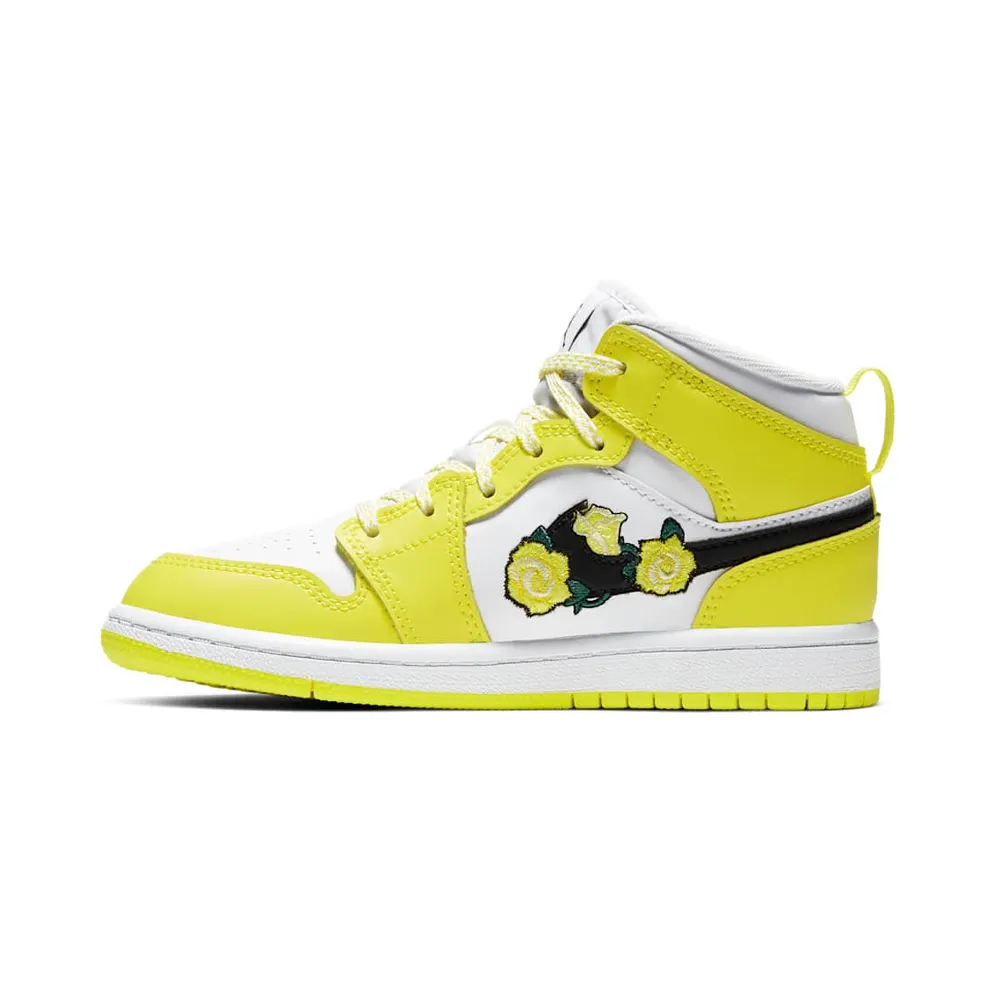 Jordan 1 Mid Dynamic Yellow Floral (PS) Dynamic Yellow/White-Black (AV5173-700)