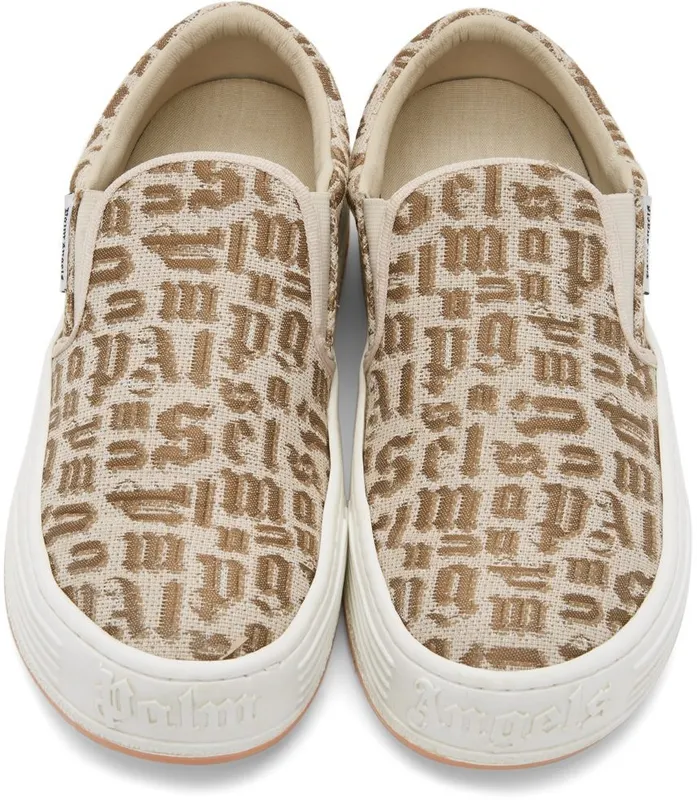 Palm Angels Beige & Brown Monogram Snow Slip (PMIA063F21FAB0016061)