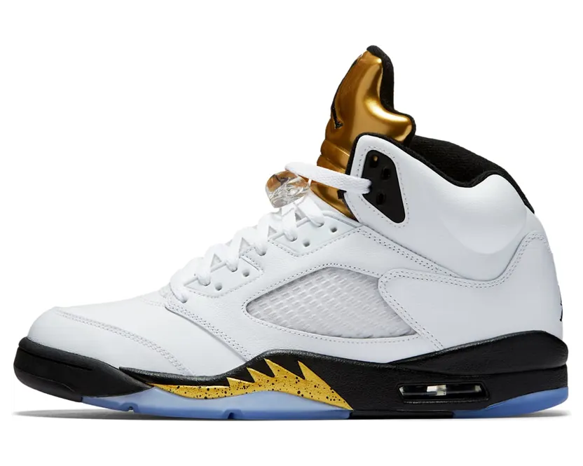 Air Jordan 5 Retro Olympic Gold Tongue “White / Metallic Gold Coin / Black” (136027-133)