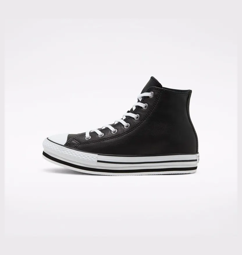 Converse Leather Chuck Taylor All Star Platform voor kids Black/white/black (666391C)