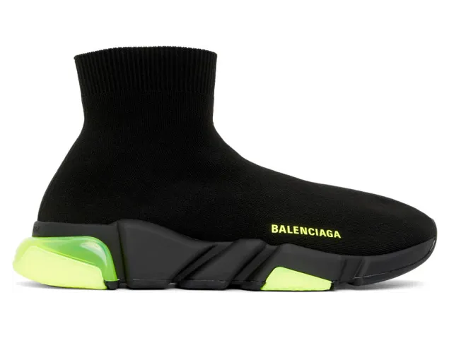 Balenciaga Black and Green Speed Sneakers (607544-W05GJ)