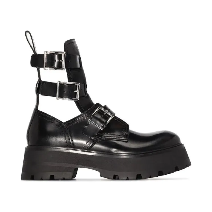 Alexander McQueen Buckled Ankle Boot Black (700078WIC631081)