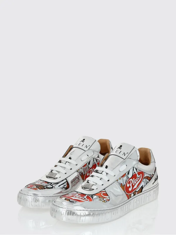 Philipp plein Laminated Patent Leather Sneakers with Graphic Print Silver (AAESUSC0887PLE075N70) (2)