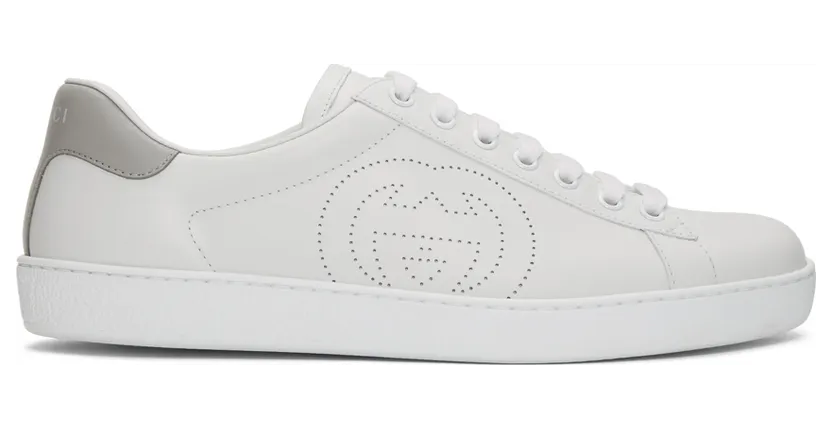 Gucci White & Grey Interlocking G New Ace Sneakers (599147 AYO70)