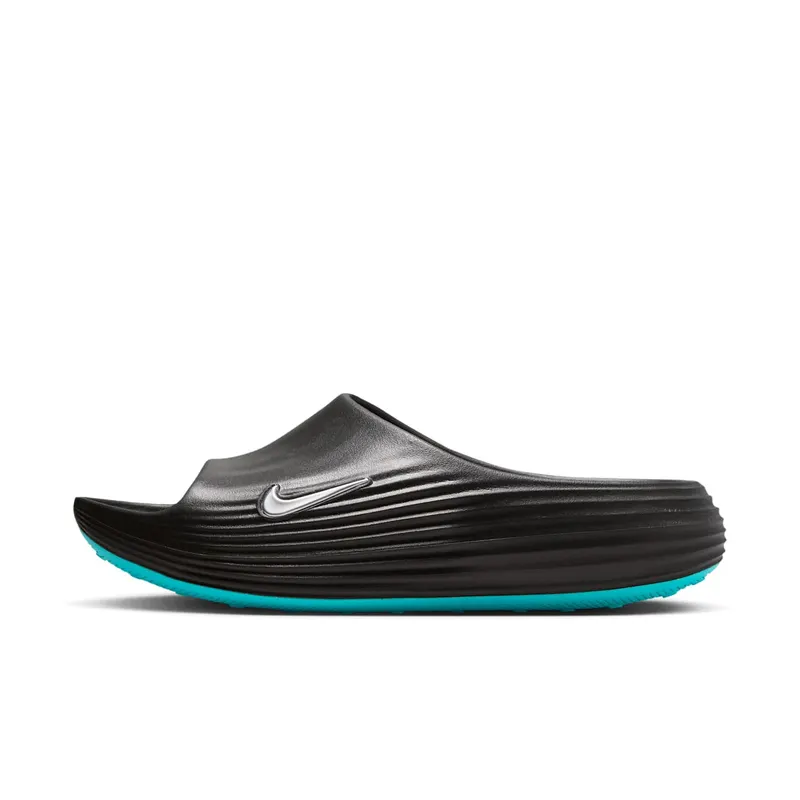 Nike ReactX Rejuven8 Slides “Black / Gamma Blue / Metallic Silver” (HV4479-003)