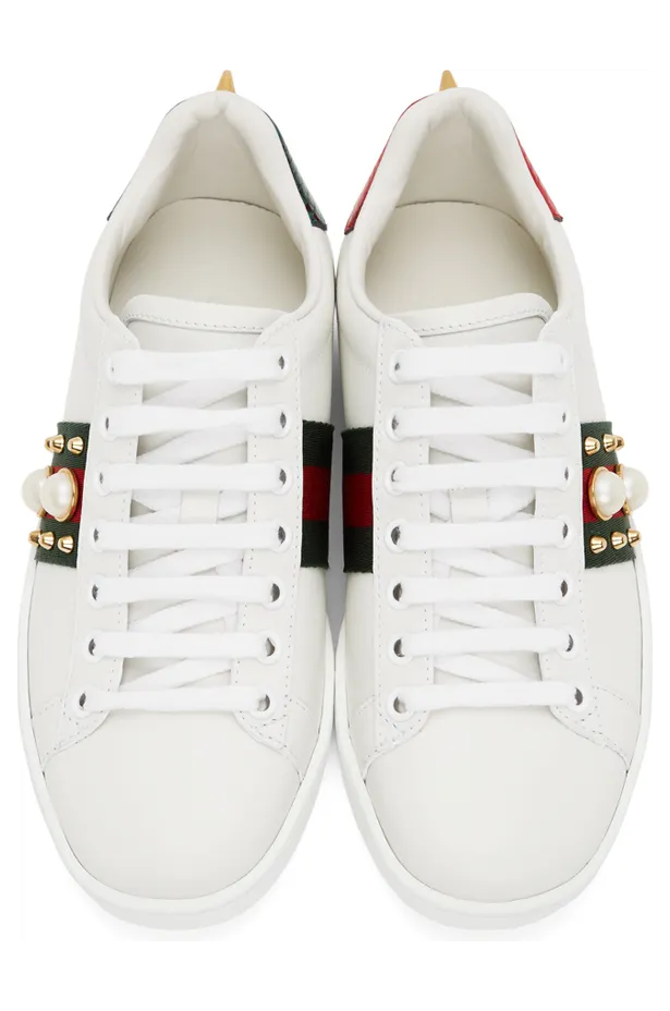 Gucci White Pearl Stud New Ace Sneakers (431887 02JP0) (5)