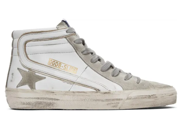 Golden Goose White and Grey Slide High-Top Sneakers (GMF00115.F000324.102)