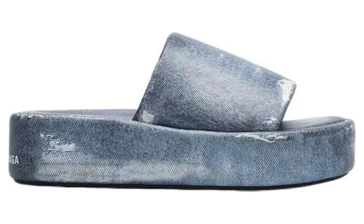 Balenciaga Rise Printed Leather Slippers Blue (656960WBMA14000)