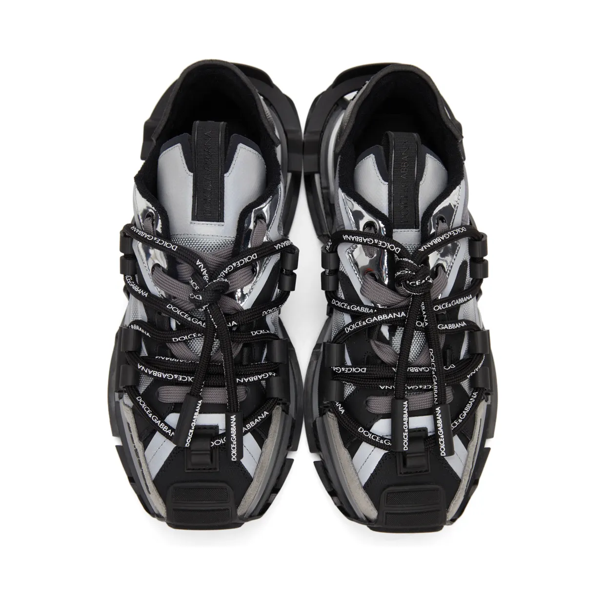 Dolce & Gabbana Black & Silver Mixed-Materials Space Sneakers (CS1963 AQ393) (5)