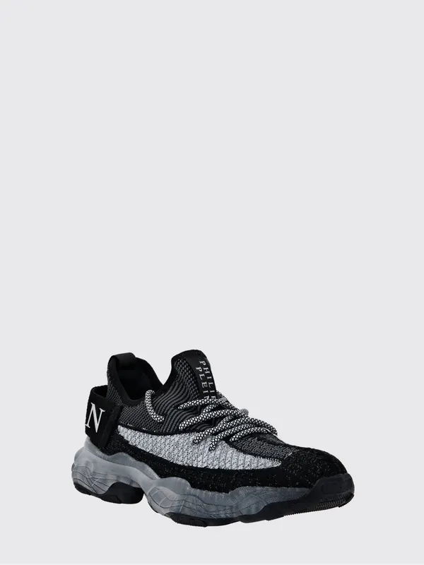 Philipp plein Lace-Up Low-Top Sneakers in Viscose Jersey with Rear Logo Black (SABSUSC0116PTE003N02)