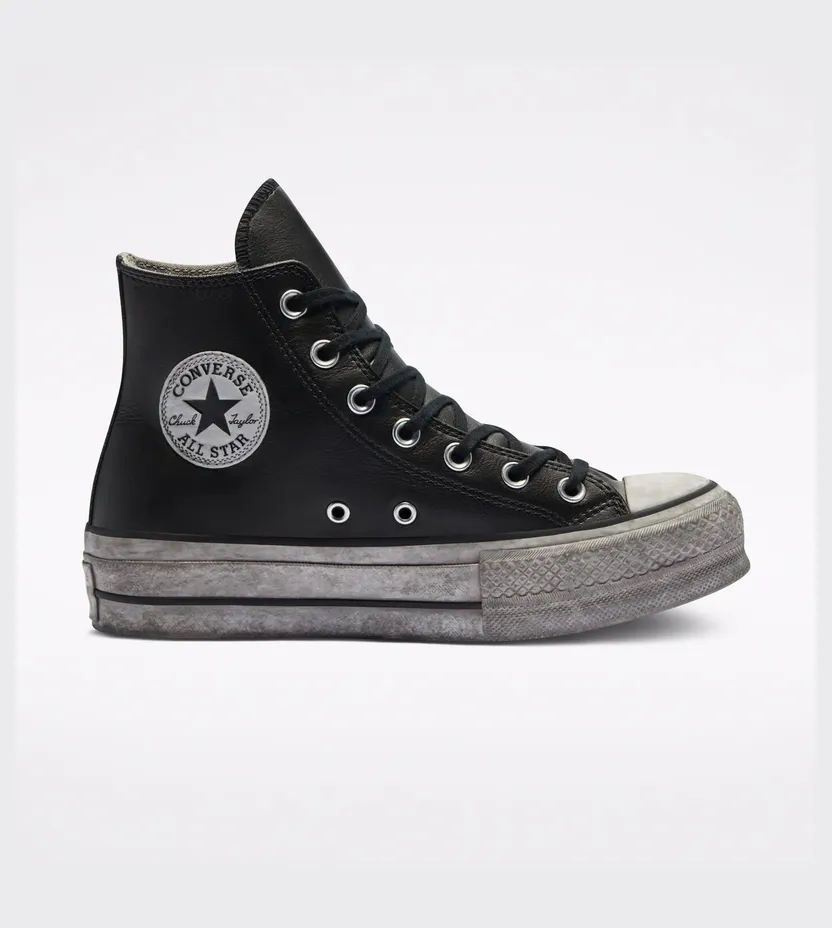 Converse Chuck Taylor All Star Leather Smoke Platform High Top Black/black Smoke In (562908C)