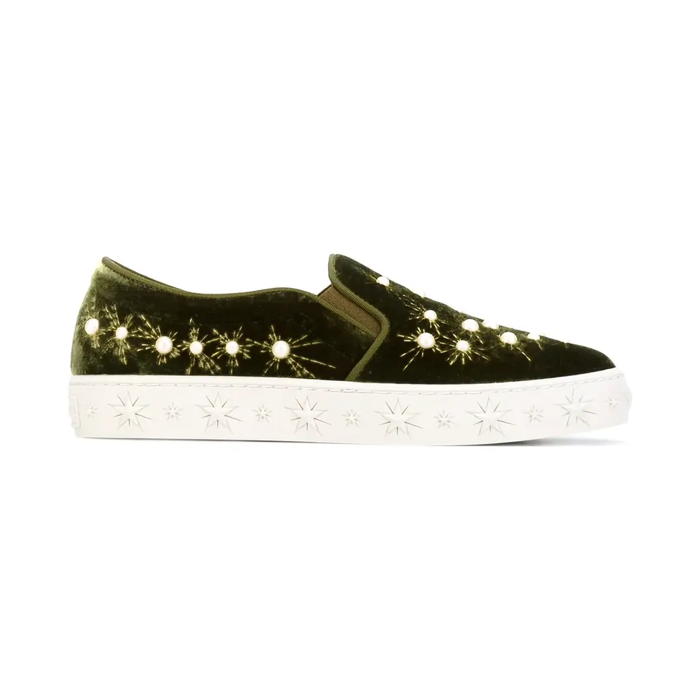 Aquazzura ‘Cosmic Pearls’ Slip-On- – Green (COSVNS01VEL880)