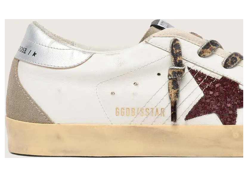 Golden Goose Super-Star With Burgundy Glitter Star And Silver Heel Tab (GWF00102.F004057.11372) (5)