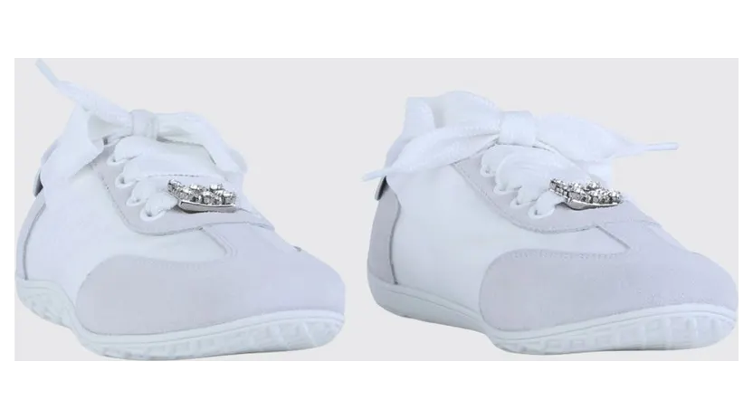 Roger Vivier Viv Low Leather and Fabric Sneakers with Jewel Buckle White 1 (RVW79342810TNM89JH)