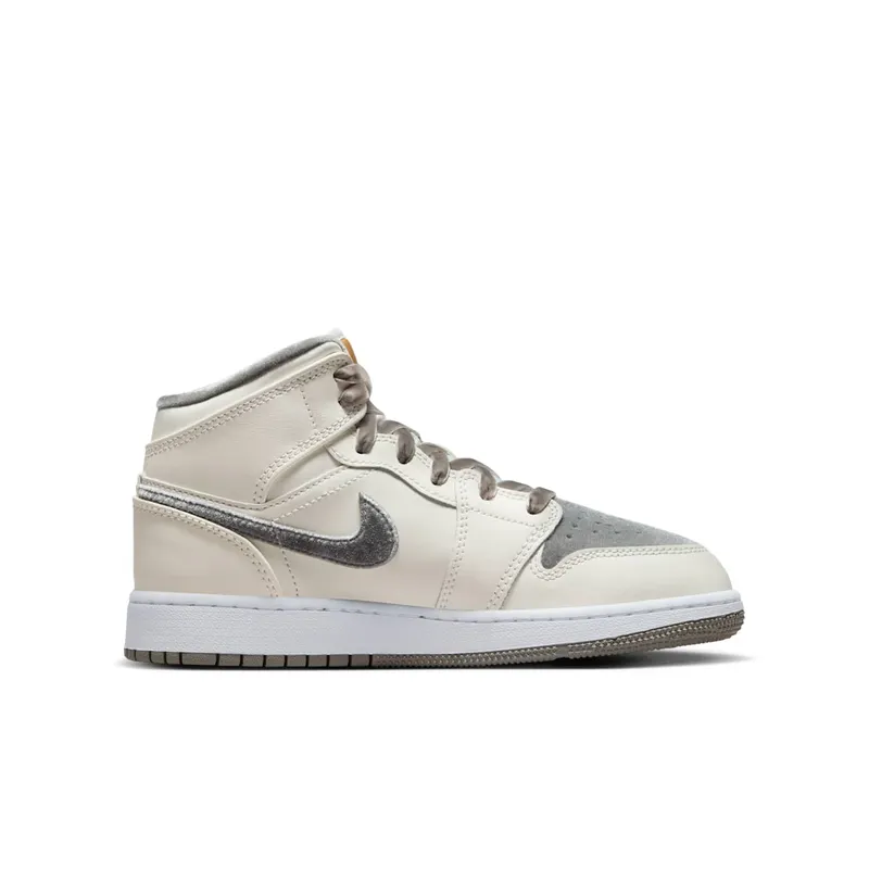 Nike Air Jordan 1 Mid SE Grey Velvet Toe (GS) (FB9899-100)