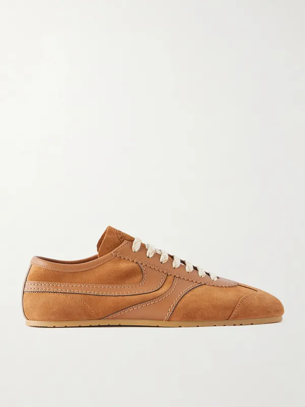 Dries Van Noten Leather-Trimmed Suede Sneakers Tan (262-021700-0126)