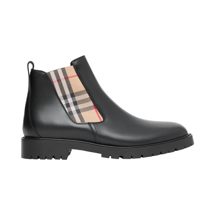 Burberry Vintage Check Leather Chelsea Boot Black Beige (8033228)