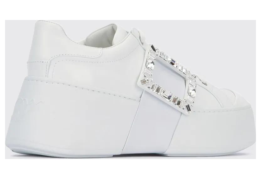 Roger Vivier Viv’ Skate Calf Leather Trainers with Jewel Buckle and Platform Sole White (RVW73729110LXQB001) (2)