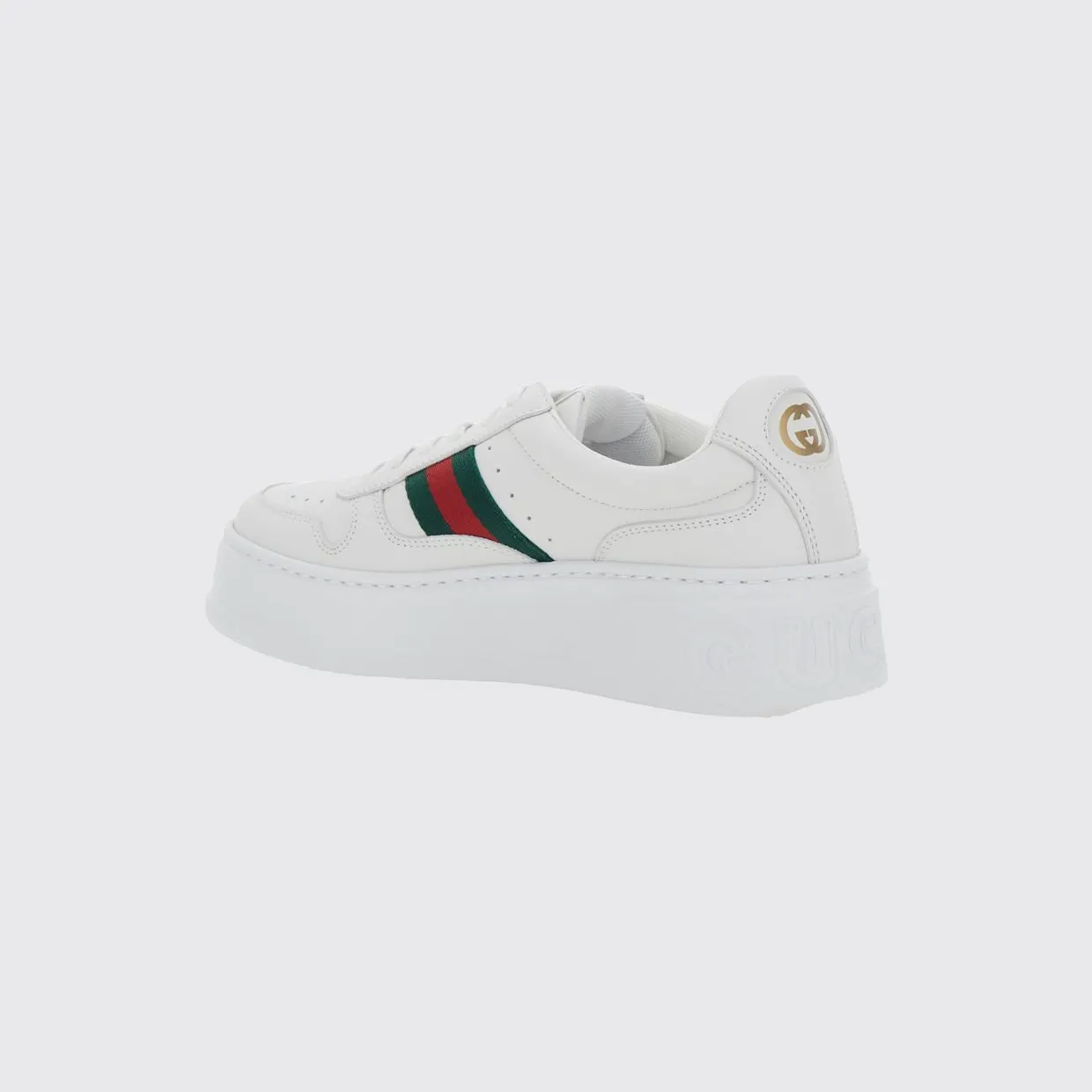Gucci Low-Top Platform Sneakers in Calf Leather with Web Stripe White (848307UPG409064) (2)