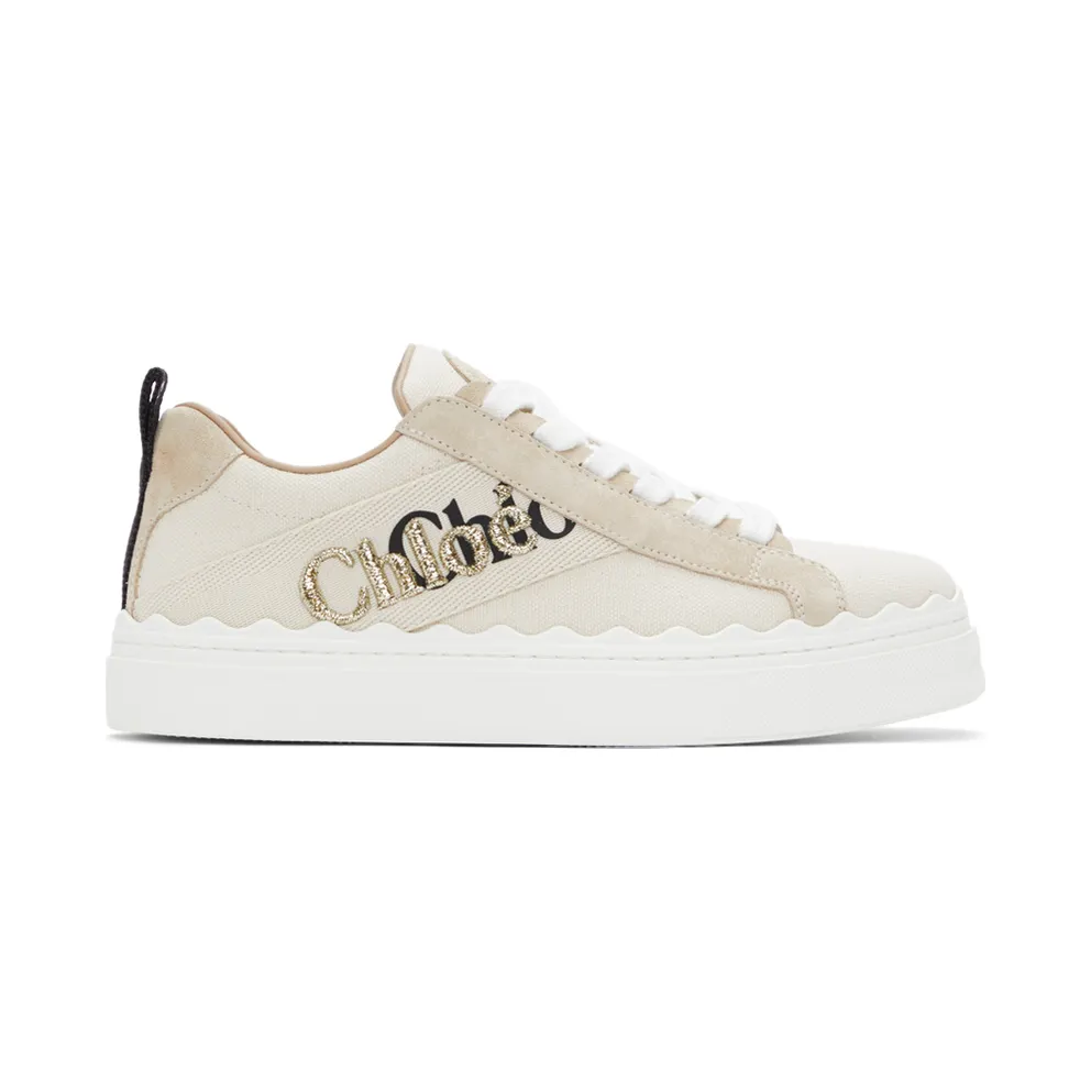 Chloe Beige Canvas Embroidered Lauren Sneakers (CHC21U108Q7)
