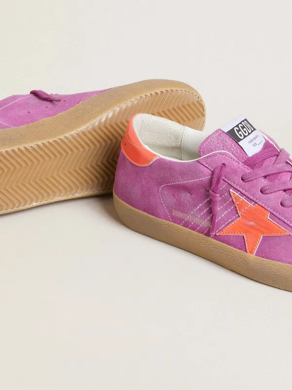 Golden Goose Super-Star In Fuchsia Suede With Fluorescent Orange Laminated Leather Star And Heel Tab (GWF00101.F007280.45440) (3)