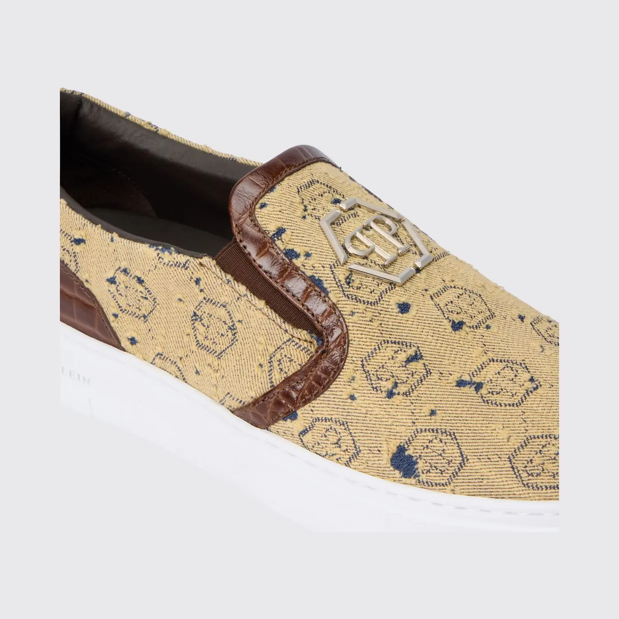 Philipp plein Canvas Sneakers with Hexagon Jacquard Brown (SAFSUSC0919PDE037C04) (3)