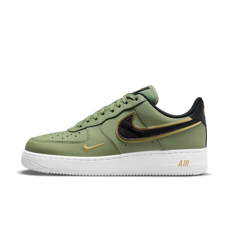 Nike Air Force 1 Low 07 LV8 Double Swoosh Olive “Oil Green / Metallic Gold / White / Black” (DA8481-300)