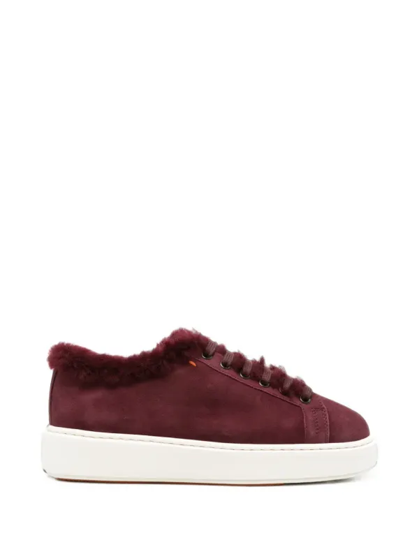 Santoni Clean Icon fur-trim sneakers – Red (WBCD61524BARPTOY)
