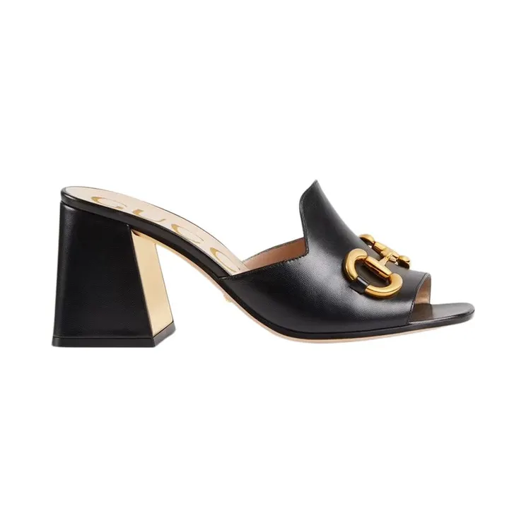 Gucci Horsbit 75mm Heeled Sandal Black Leather (655412 BKO00 1000)