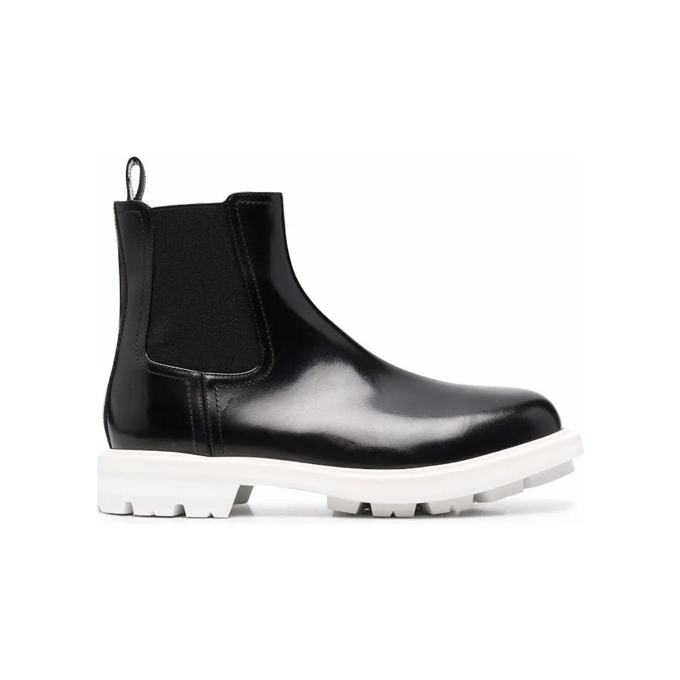 Alexander McQueen Leather Chelsea Boots Black White (683568WHZ8C1053)
