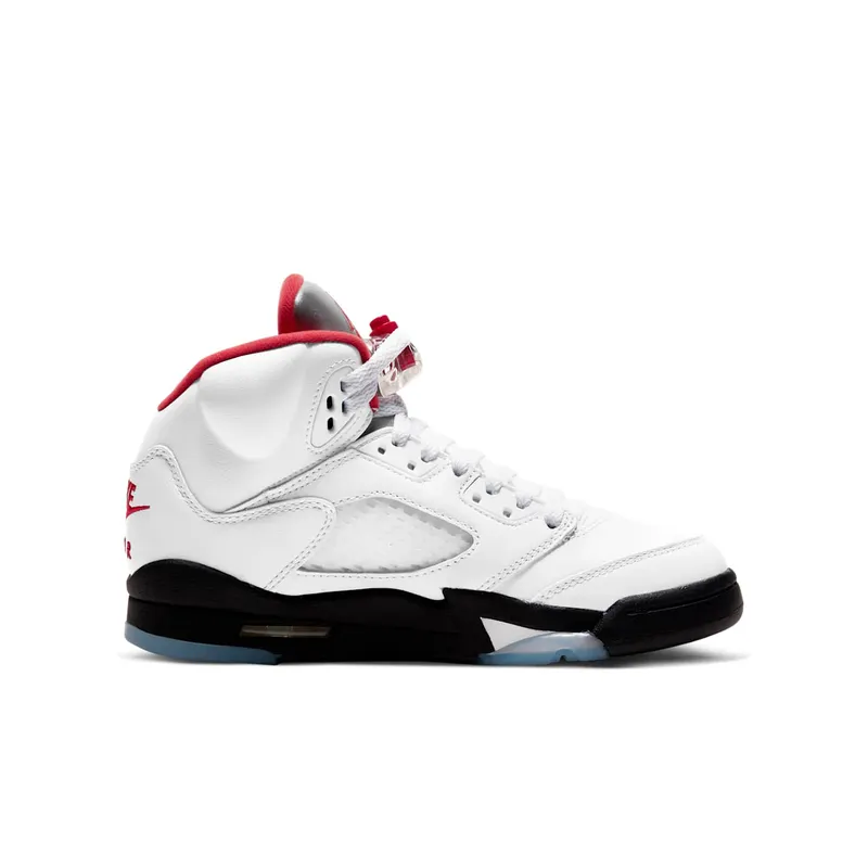 Jordan 5 Retro Fire Red Silver Tongue 2020 (GS) White/Black-Metallic Silver-Fire Red (440888-102)