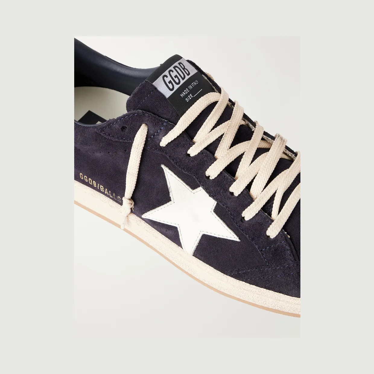 Golden Goose Ball Star Distressed Leather-Trimmed Suede Sneakers Black (GMF00117.F008721) (5)