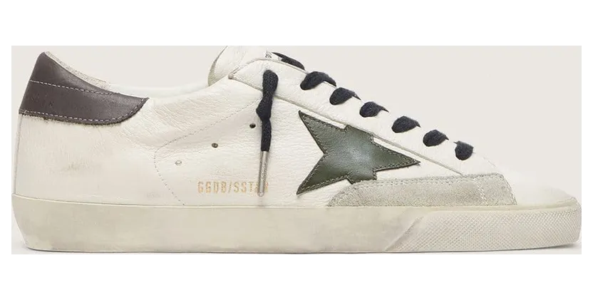 Golden Goose Super-Star In Nappa With Green Leather Star And Gray Leather Heel Tab (GMF00840.F006642.10974)