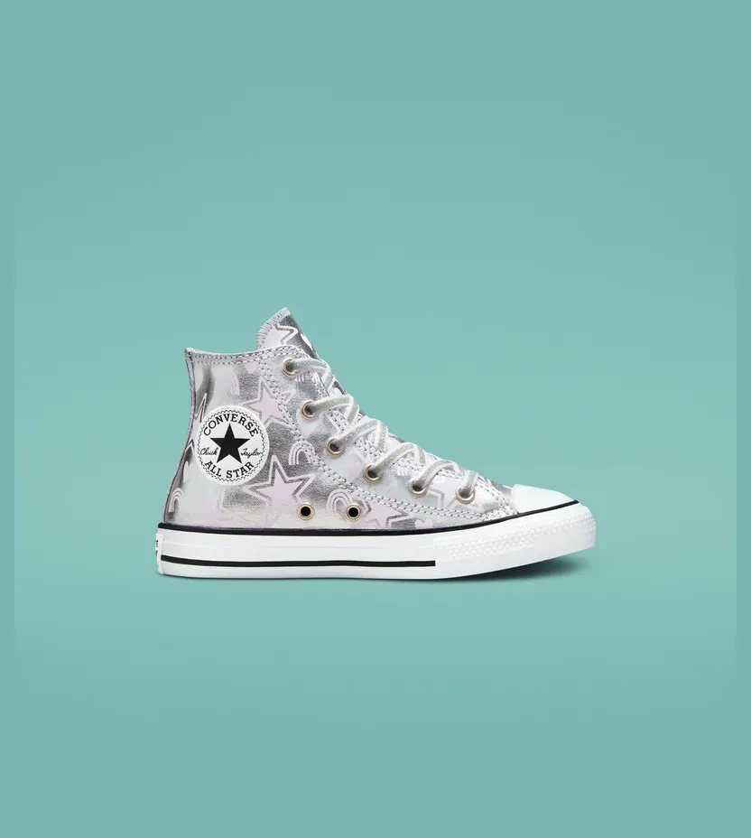 Converse Stars & Rainbows Chuck Taylor All Star Pure Silver/pink Foam/wit (672475C)