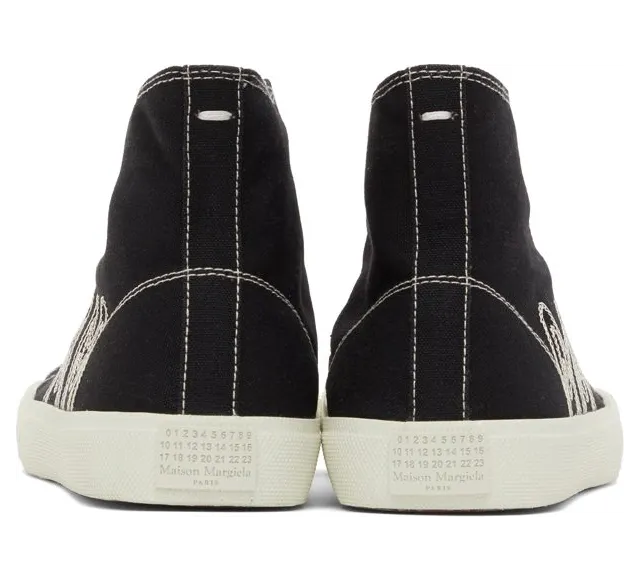Maison Margiela Black & Off-White Canvas Embroidered Tabi High-Top H8650 BLACK (S57WS0399 P4080) (4)