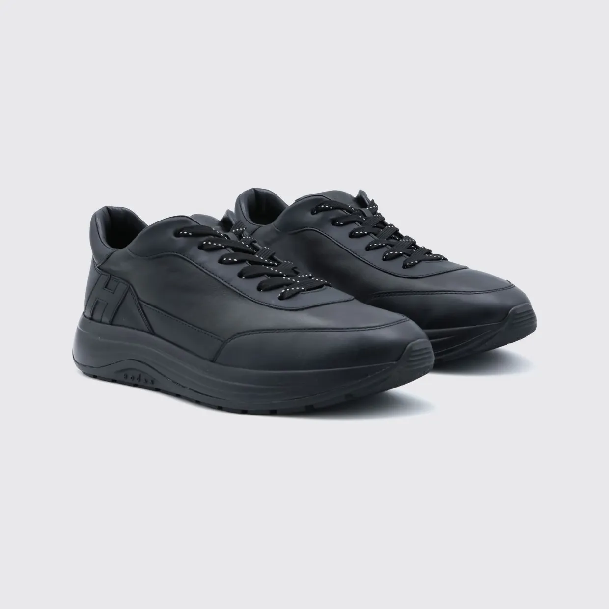 Hogan Hi-Light Smooth Calfskin Leather Sneakers with Tone-on-Tone H Logo Black (HXM7190GH50UAIB999)