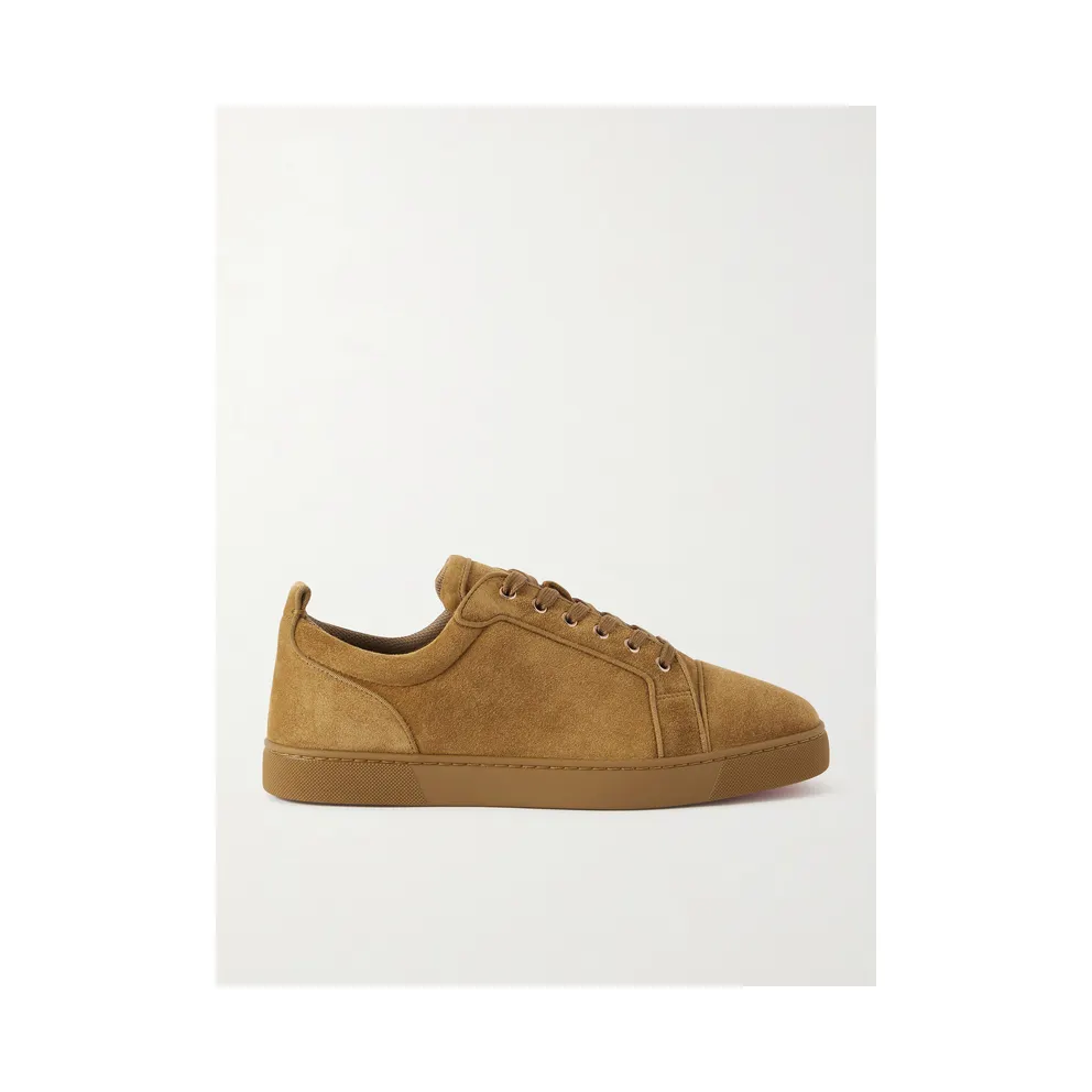 Christian Louboutin Louis Junior Grosgrain-Trimmed Suede Sneakers Taupe (3240426)