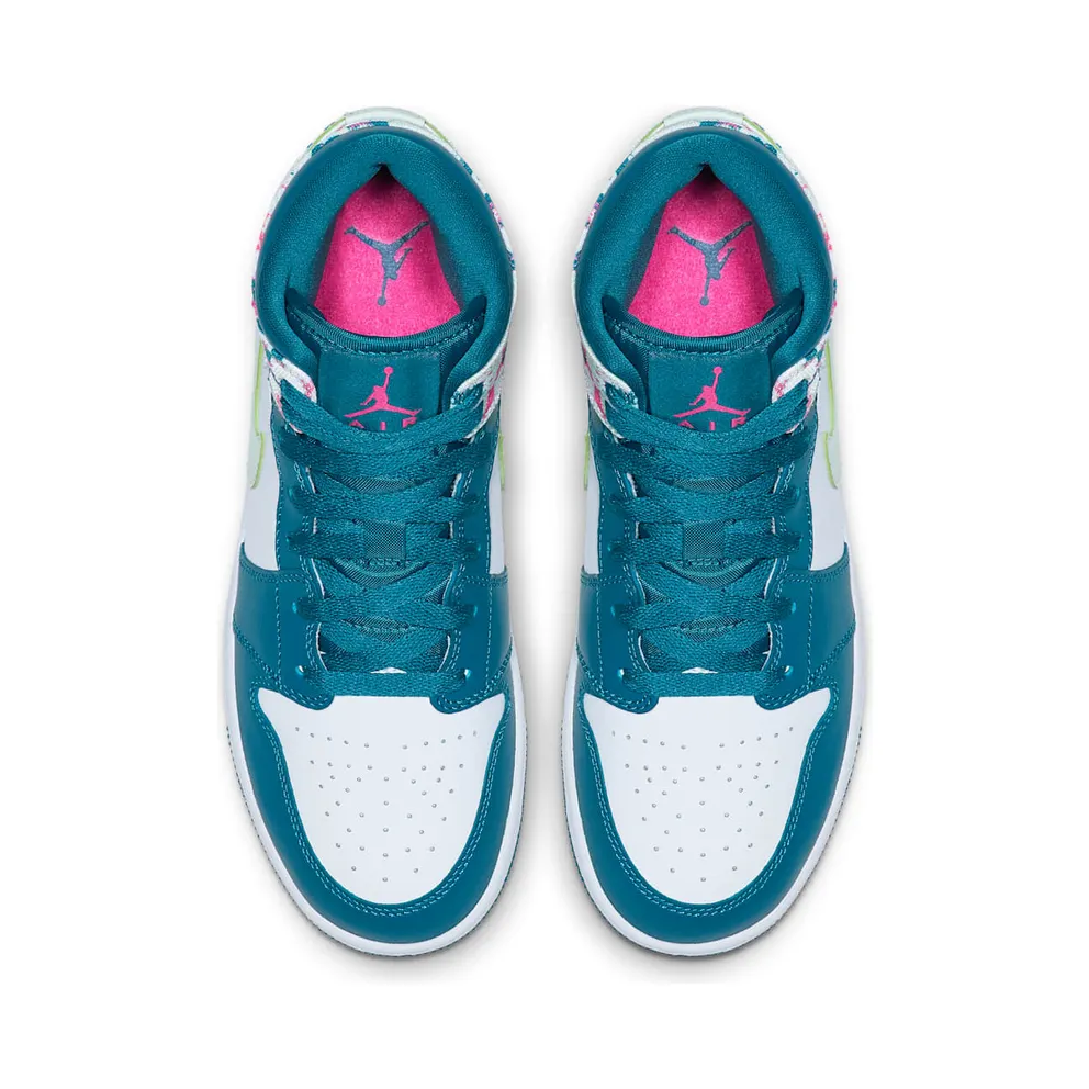 Jordan 1 Mid Paint Stroke (GS) Green Abyss/Frosted Spruce-White-Laser Fuchsia (555112-300)