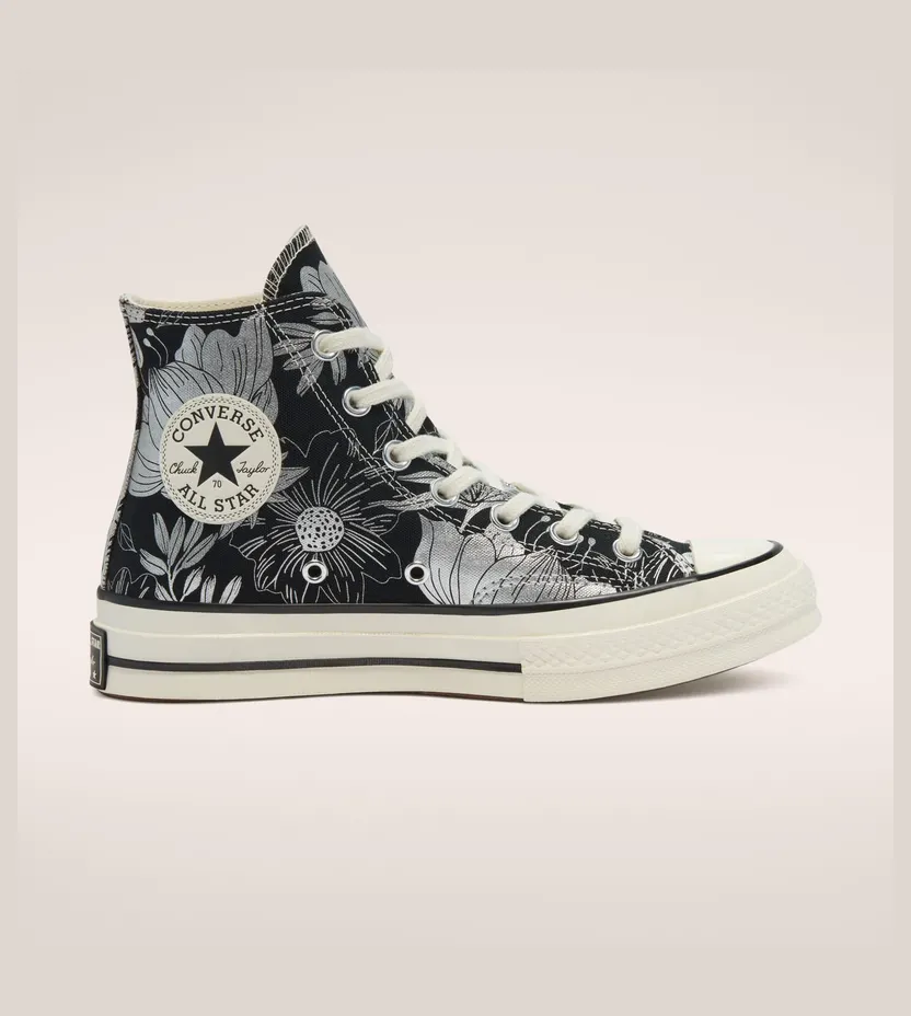 Converse Chuck 70 High ‘Vintage Floral – Black Silver’ Black/Silver/Egret (569236C)