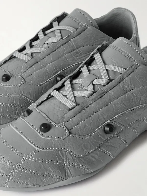 Balenciaga City Studded Cracked Leather Sneakers Gray (856694WZENC) (5)