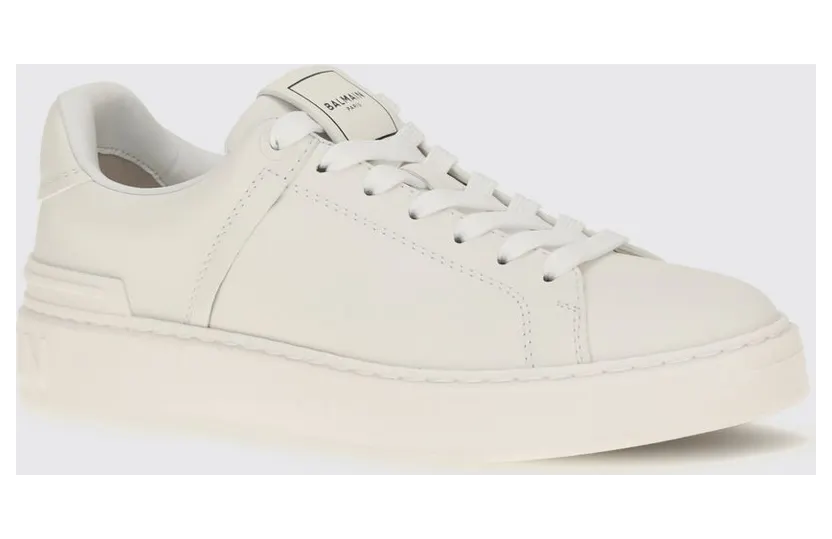 Balmain B-Court Smooth Leather Sneakers with Printed Logo White (HN1VI690LVTR0FA)