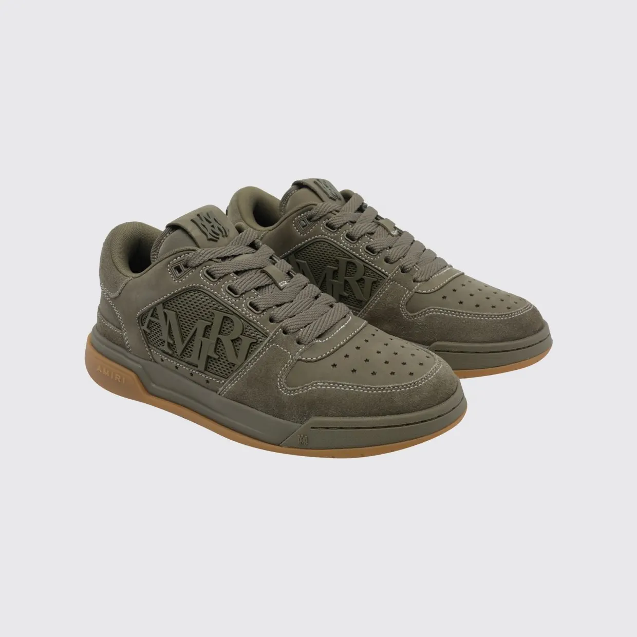 Amiri Ma Quad Suede and Nubuck Sneakers with Perforated Toe Green (AMSNSN1092THYME)
